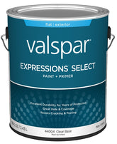 Valspar Expressions Select 4400 028.0044004.007 Latex Paint, Acrylic Base, Flat Sheen, Clear Base, 1 gal
